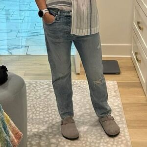 MOTHER The Scrapper Double Cuff Straight Leg Jeans with Authentic Fading